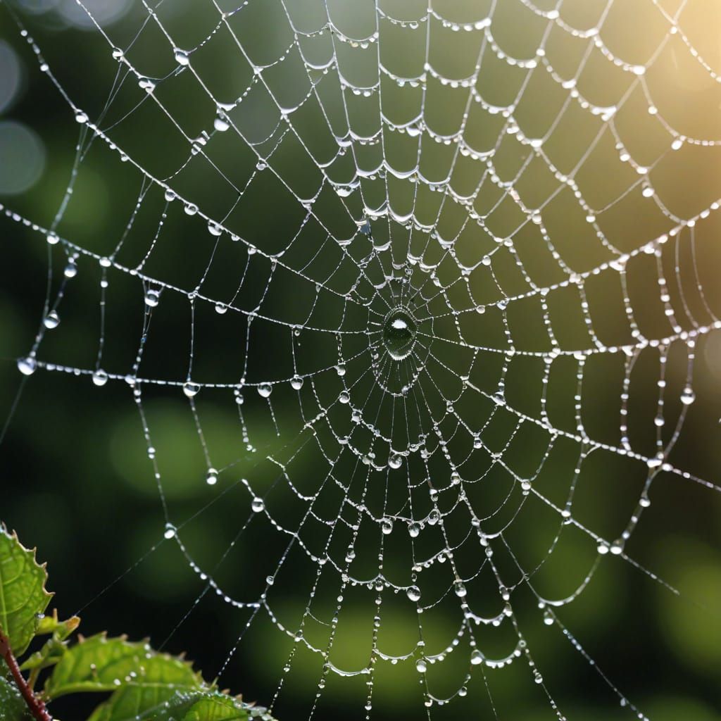 Dew Drops on Spiderweb: Macro Photorealistic Image
