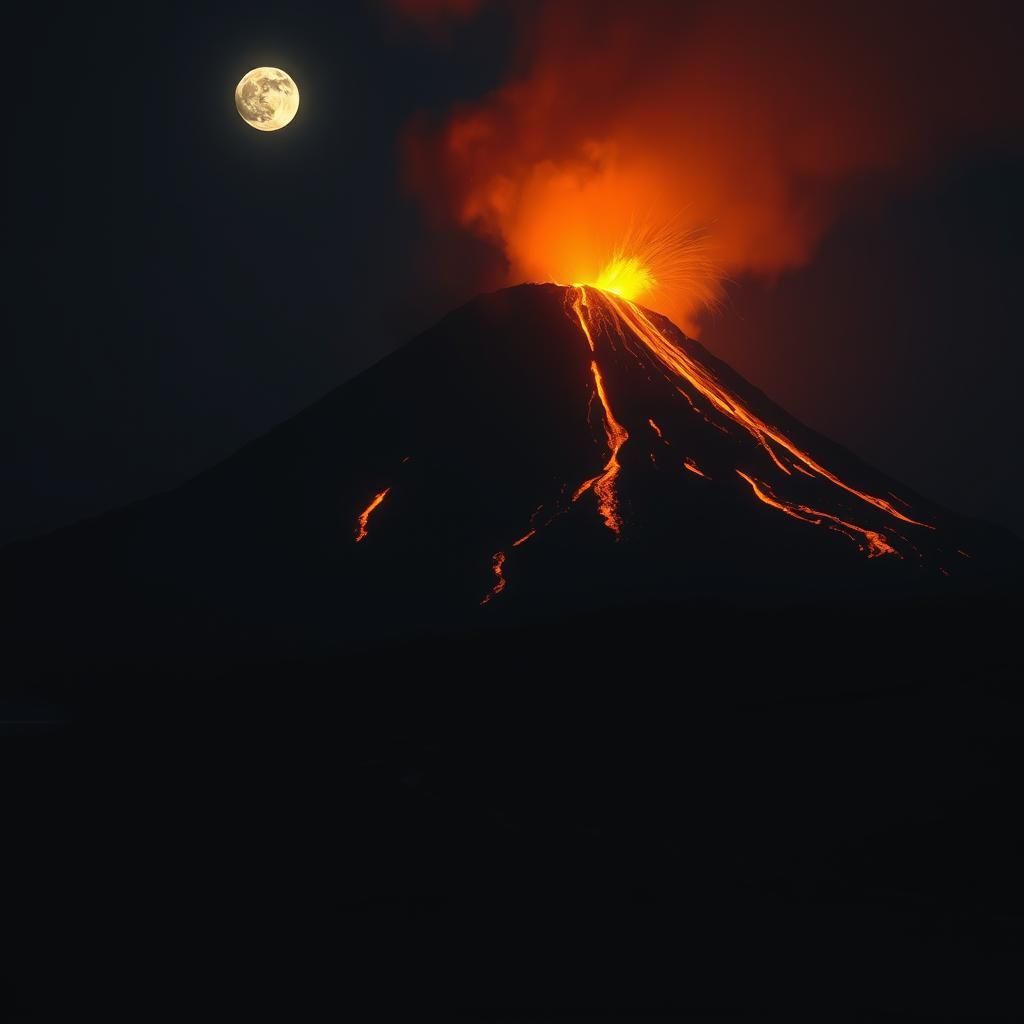 Volcano Eruption at Night in Cinematic Style