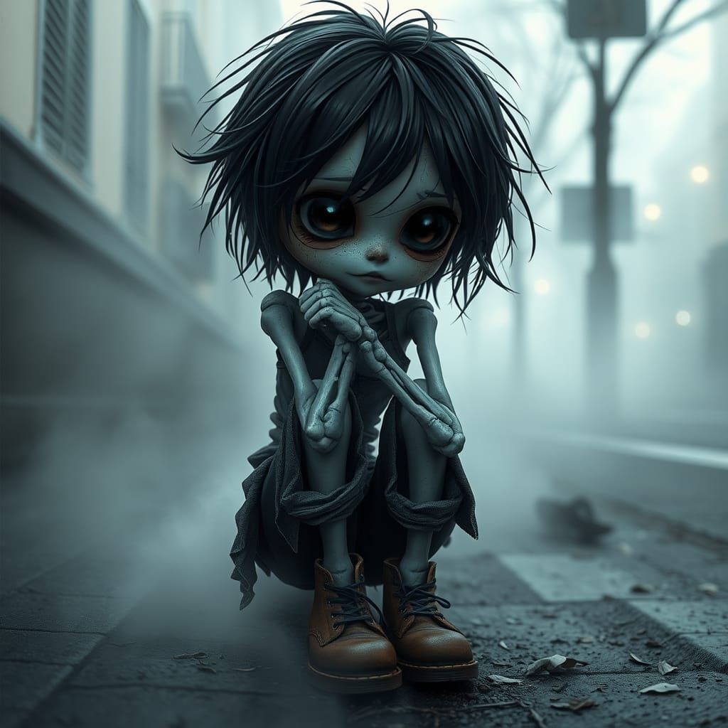 Translucent Skeletal Girl in Eerie Parisian Scene