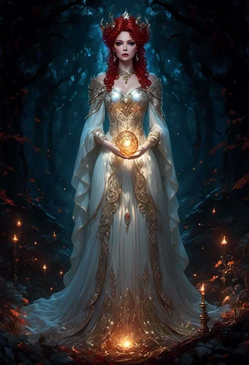 Red-headed Hedge Witch Portrait with Dramatic Lighting