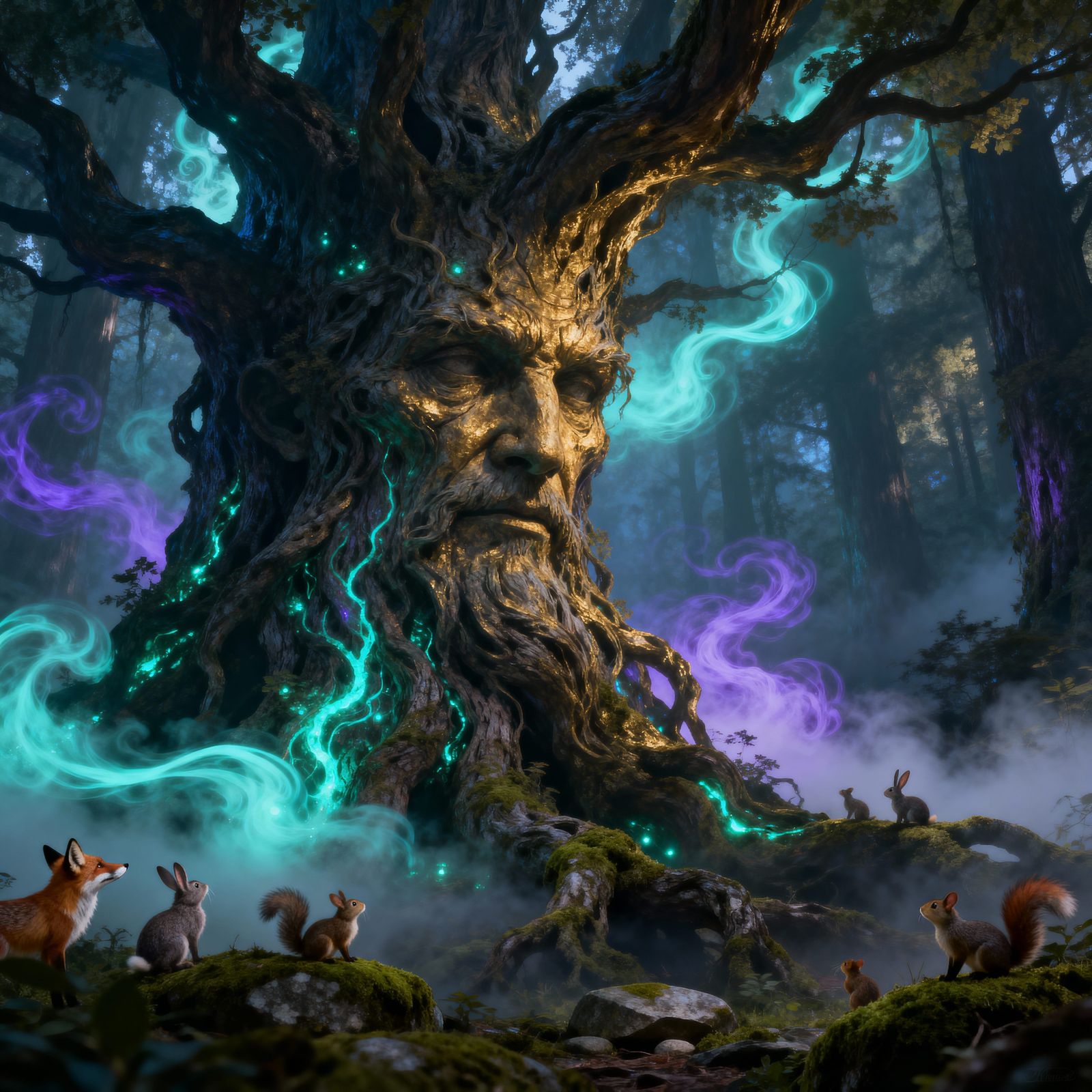 Ancient Tree Guardian in Mystical Forest