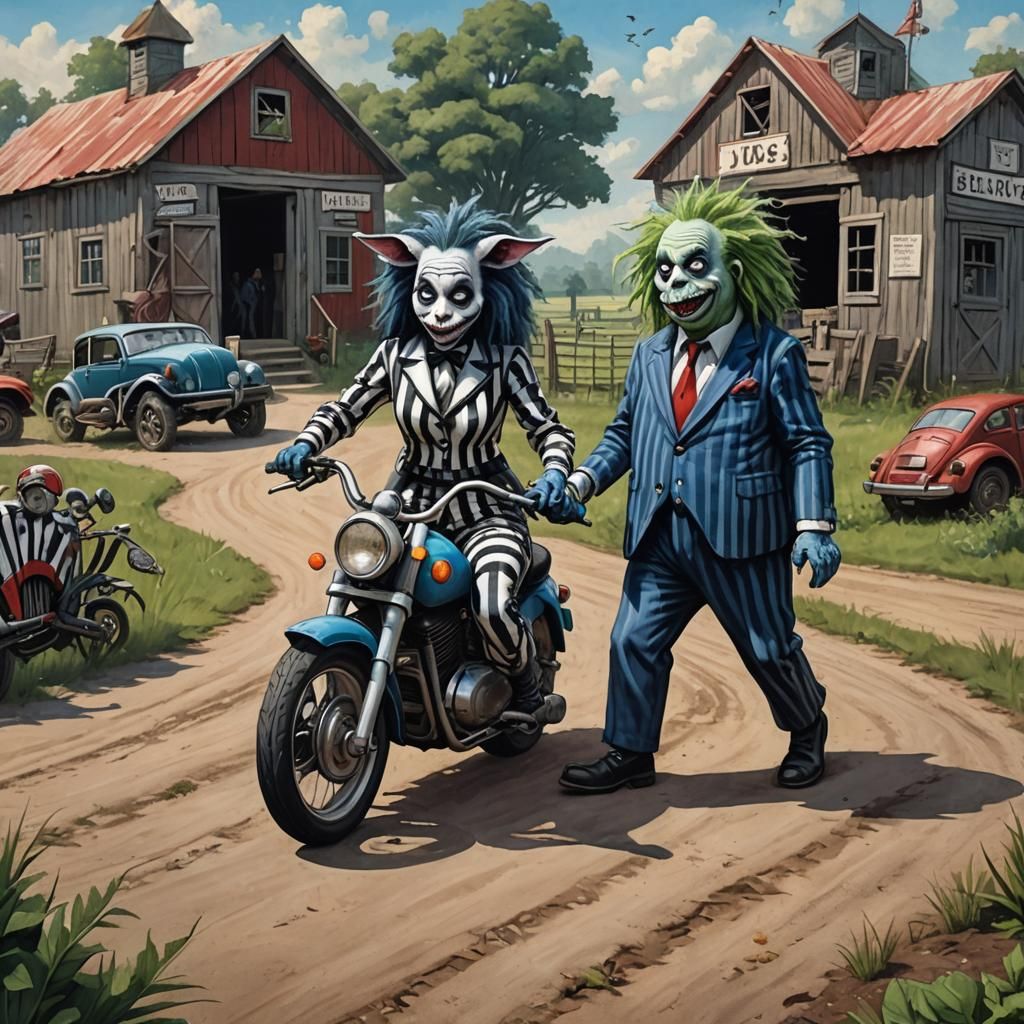 Girl Biker and Beetlejuice Dance by Farm