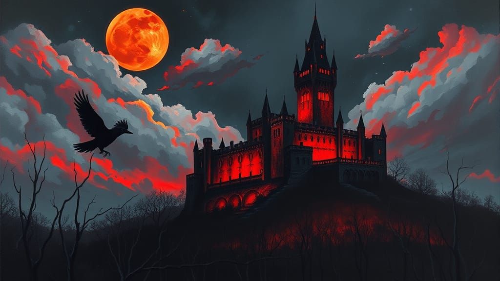 Red Castle III in Neo-Impressionist Style