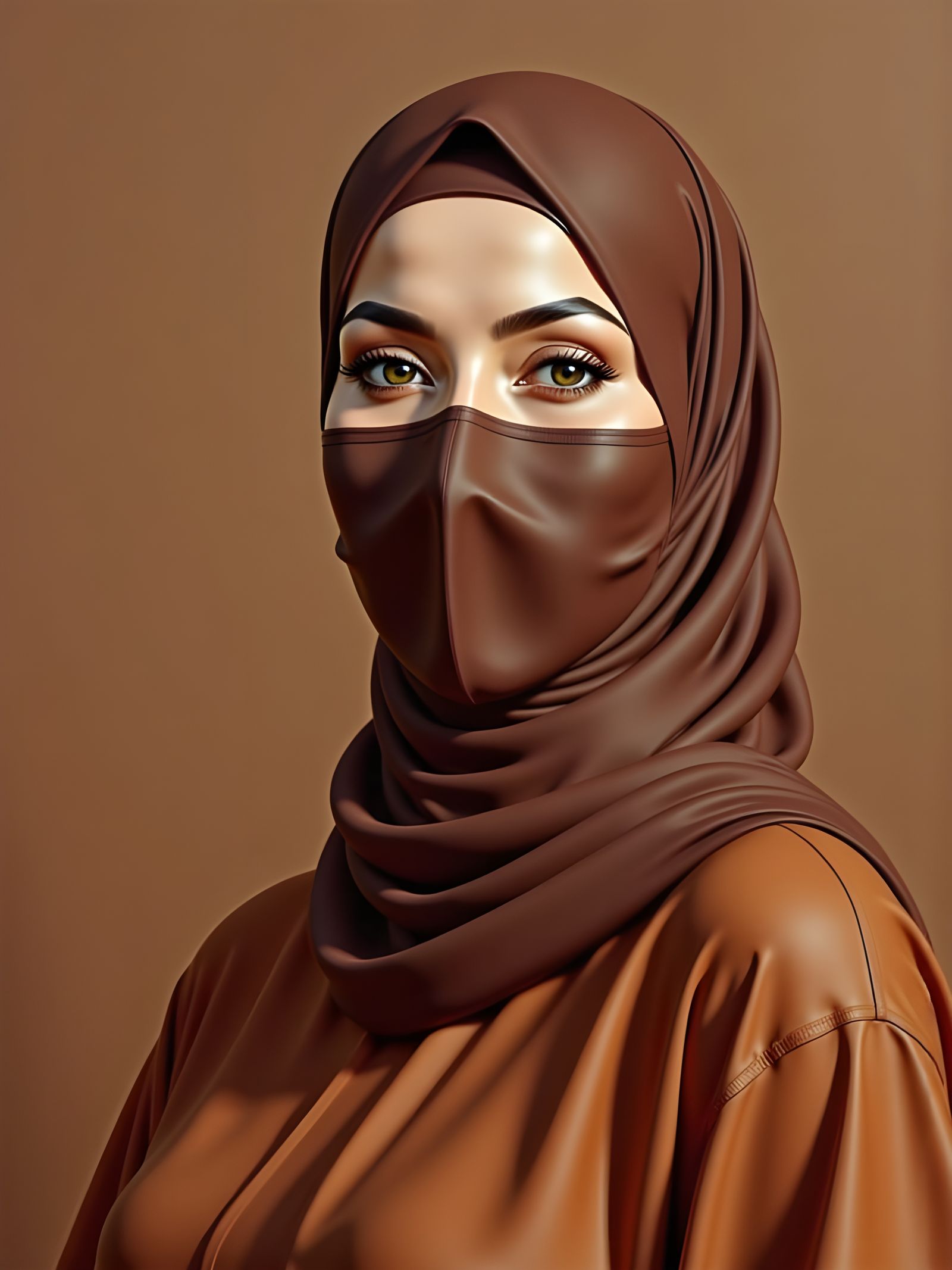European Woman in Hijab Portrait, Earth Tones