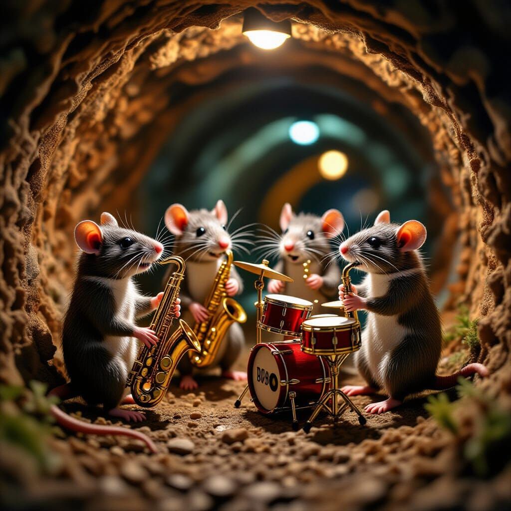 Rats Jamming Jazz in Tunnel, Miniature Scale Scene