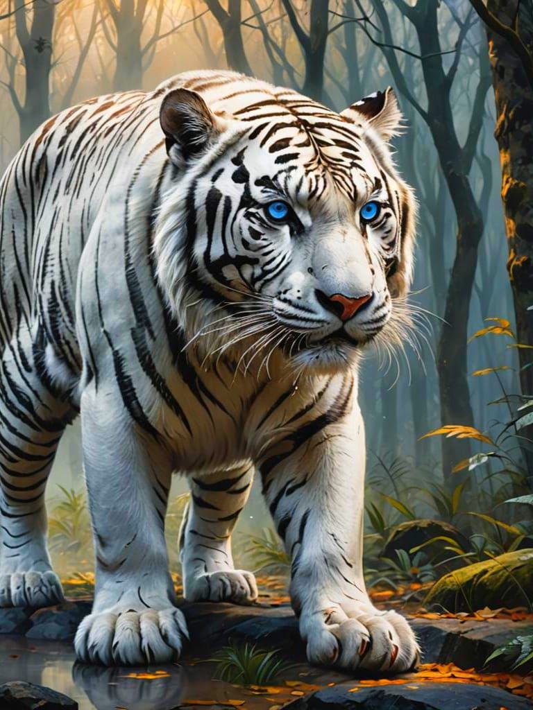 Majestic White Tiger in Detailed Fantasy Art
