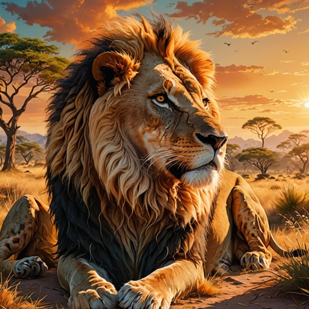 Regal Lion in Fantasy Savannah Concept Art