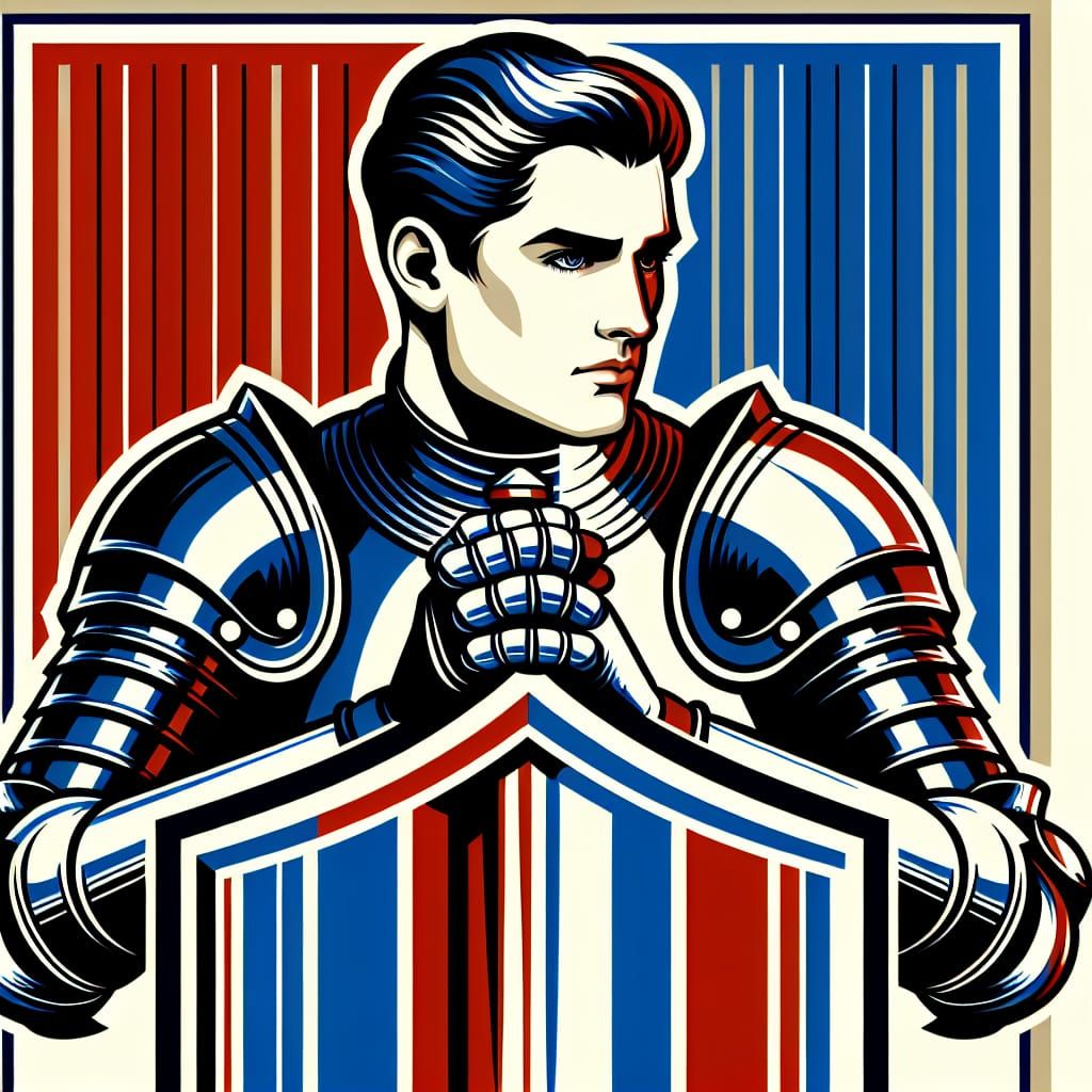 Art Deco Knight with Striped Shield