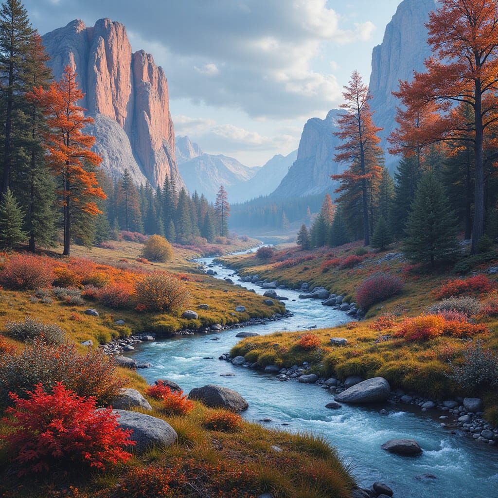 River Landscape in Maximalist Style