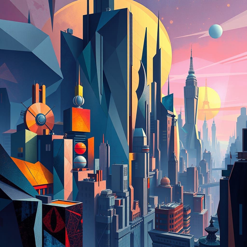 Vibrant Neo-Cubist Cityscape in 3D