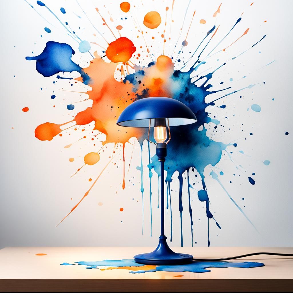 Ink Splatter Lamp on Desk in Anime-Inspired Watercolour