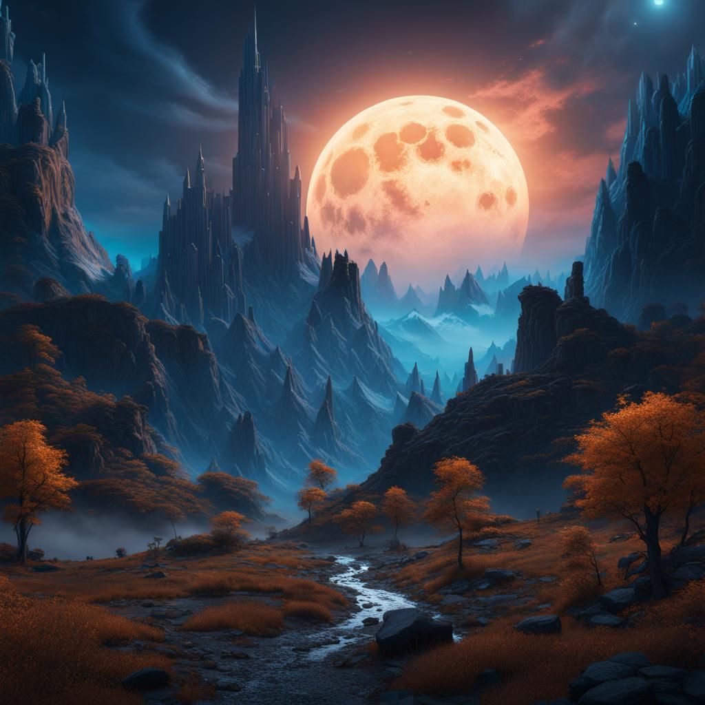 Detailed Matte Painting of a Blue Moon