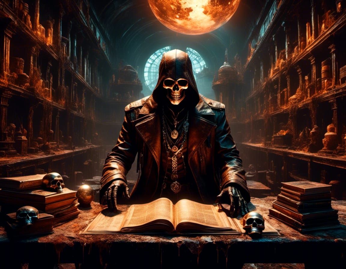 Macabre Man Consults Skull in Underground Lair