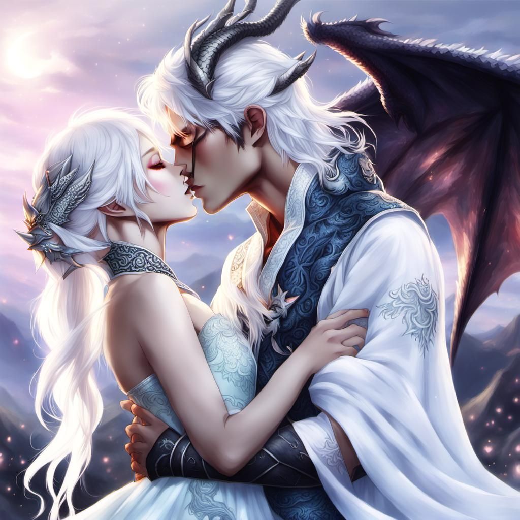Romantic Kiss Between Demon Prince and Dragon Goddess