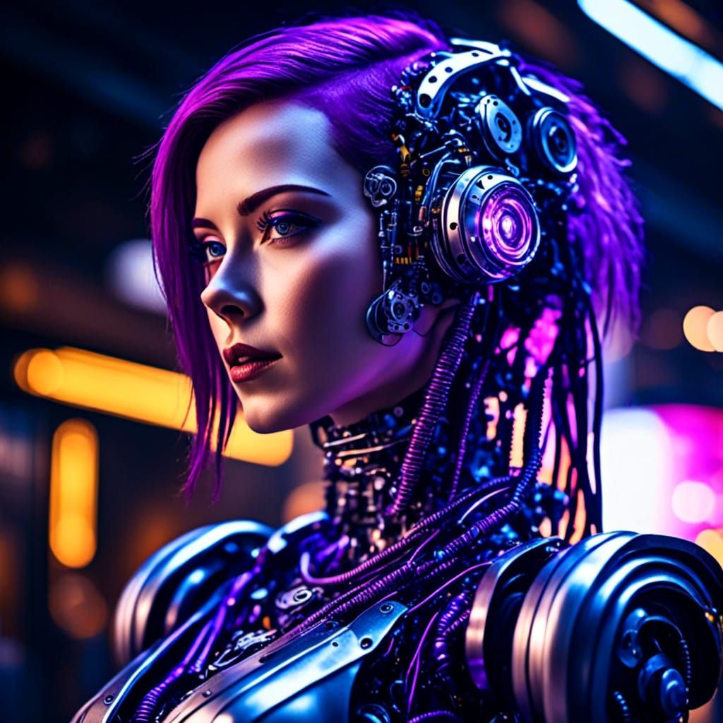 Biopunk Cyborg Portrait ⚙️ Purple Neonlight
