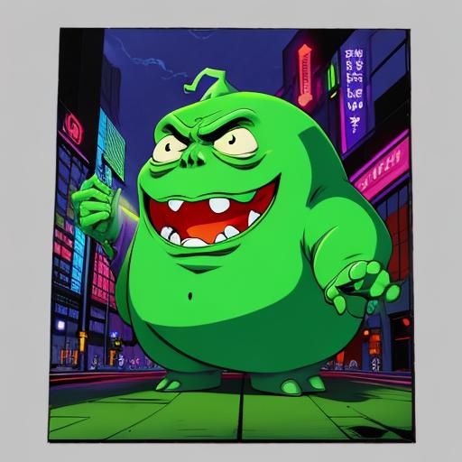 Slimer from Ghostbusters in Anime Style