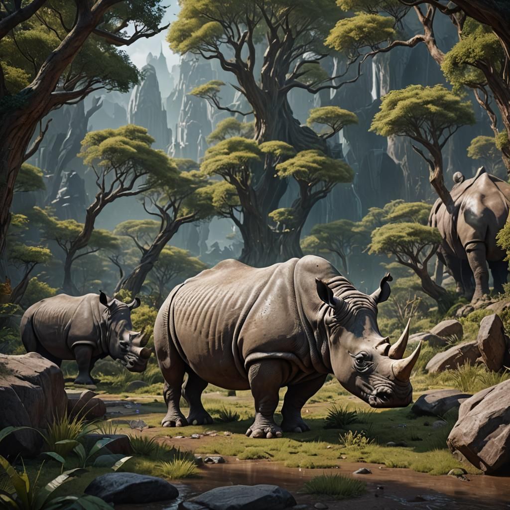 Detailed Rhino Matte Painting in Deep Color