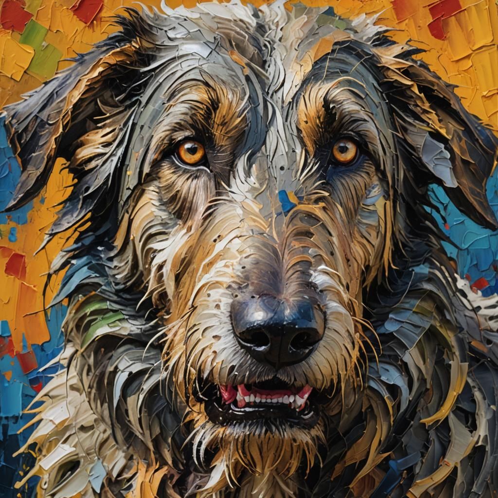 Neo-Expressionist Wolfhound Portrait in Impasto Oil