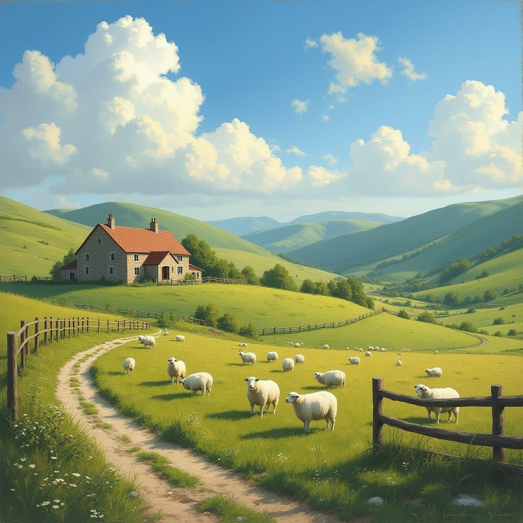 Idyllic Farm Scene in Soft Impressionist Style