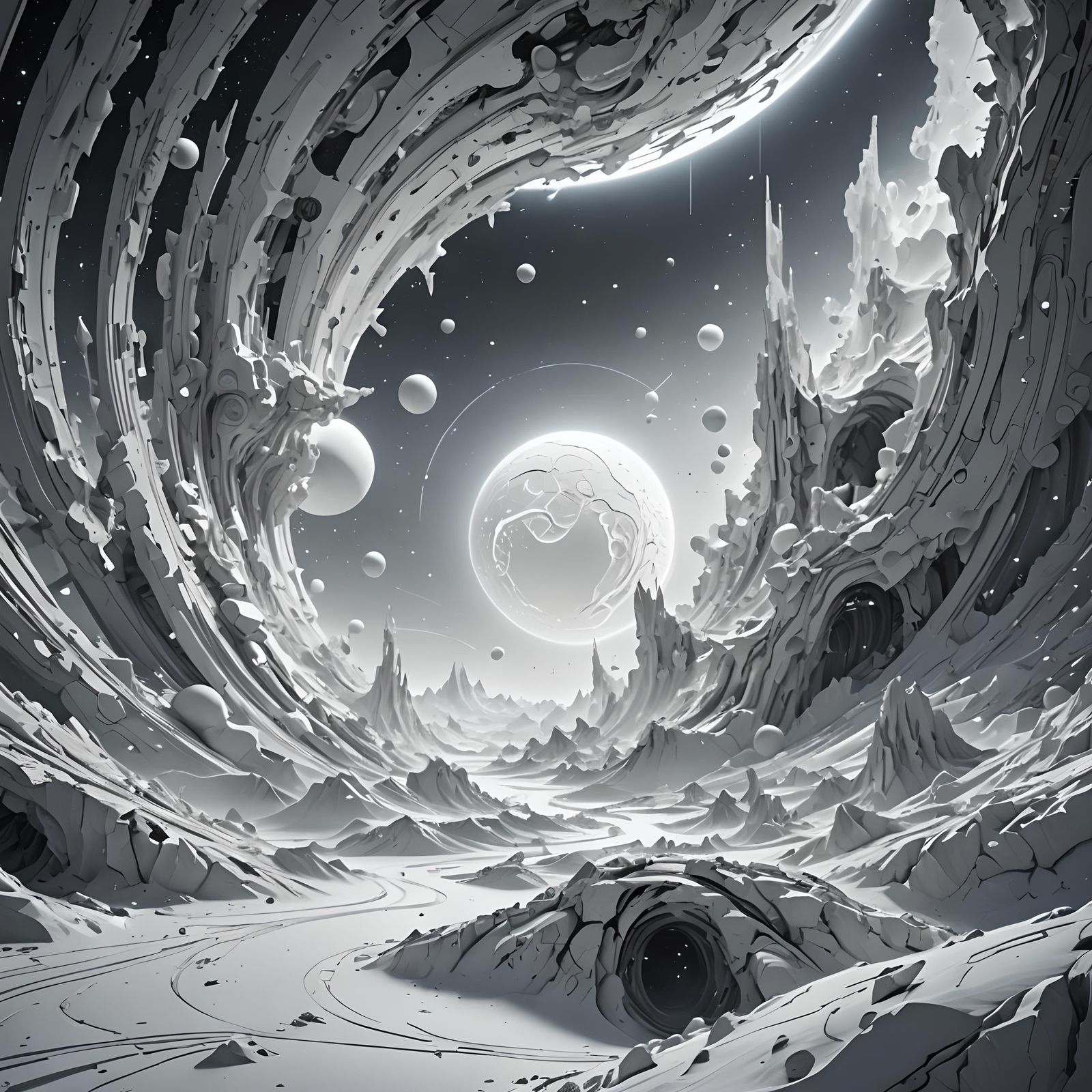 Monotone Cosmic Vortex in Minimalist Space Art