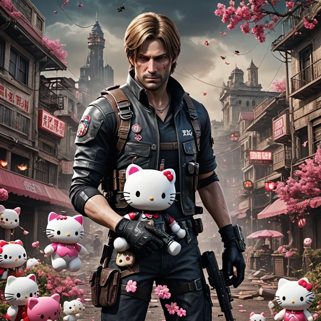 Leon Kennedy and Hello Kitty: Detailed Matte Painting