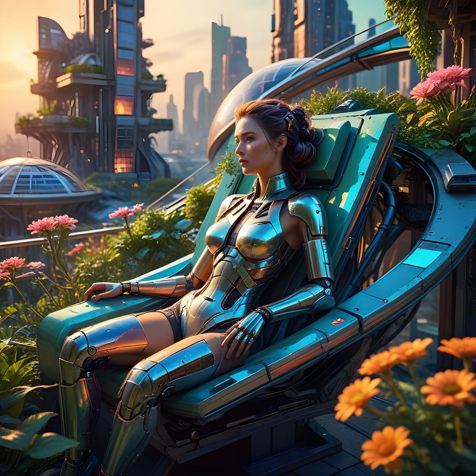 Solarpunk Harmony in Futuristic Penthouse Garden