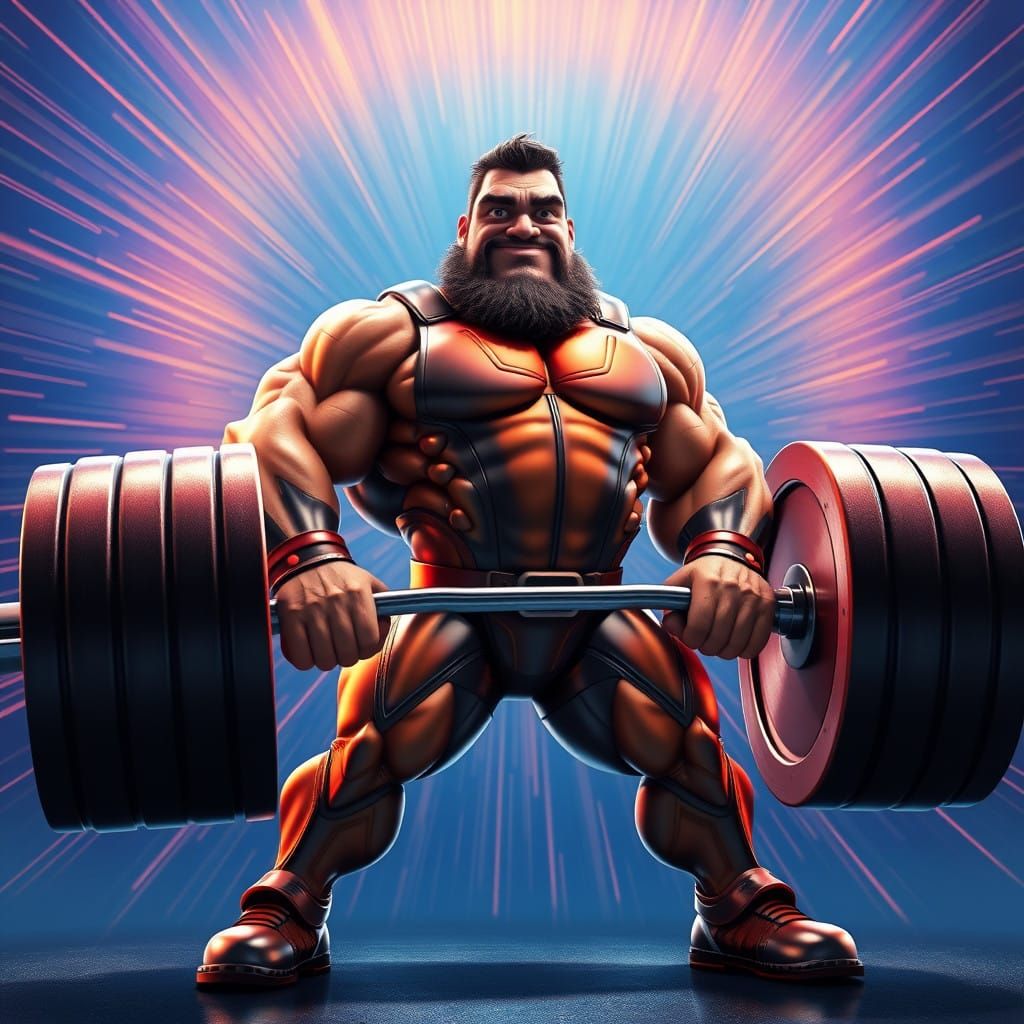 Powerlifter Superhero Bends Massive Barbell in a Vibrant, El...
