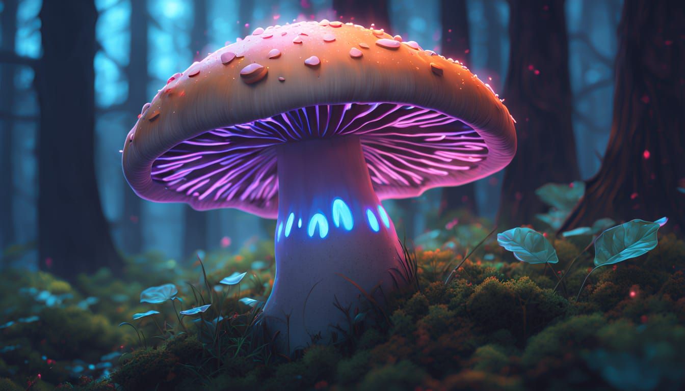 Glowing Mushroom in Mystical Forest