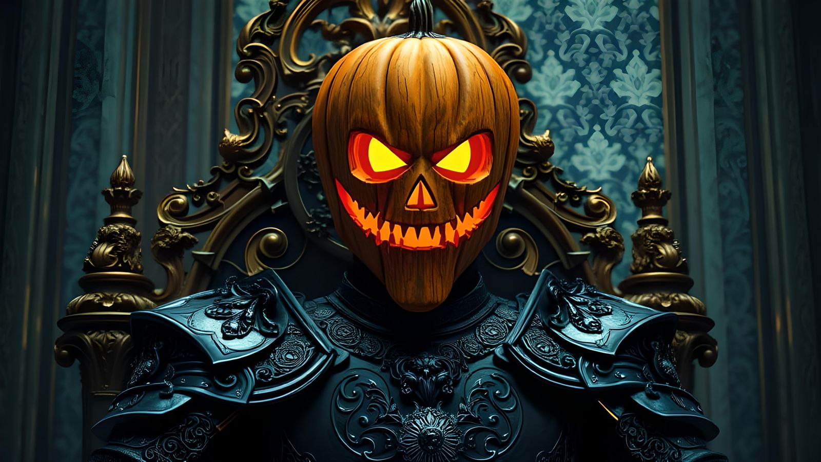 Jack-o-Lantern King in Rococo Throne Room