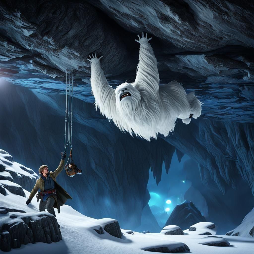 Luke Skywalker and Wampa in Ice Cave: Digital Art