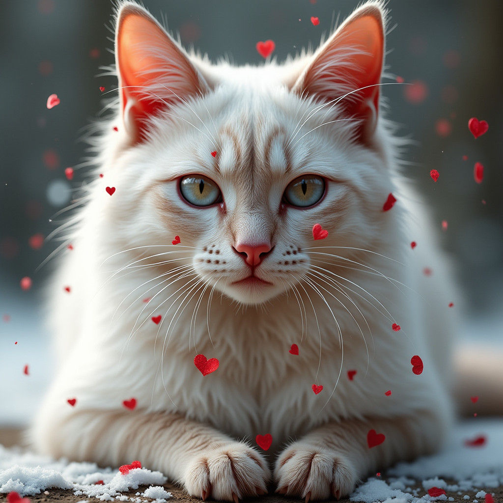 Siamese Cat Portrait with Hearts in Art Nouveau Style