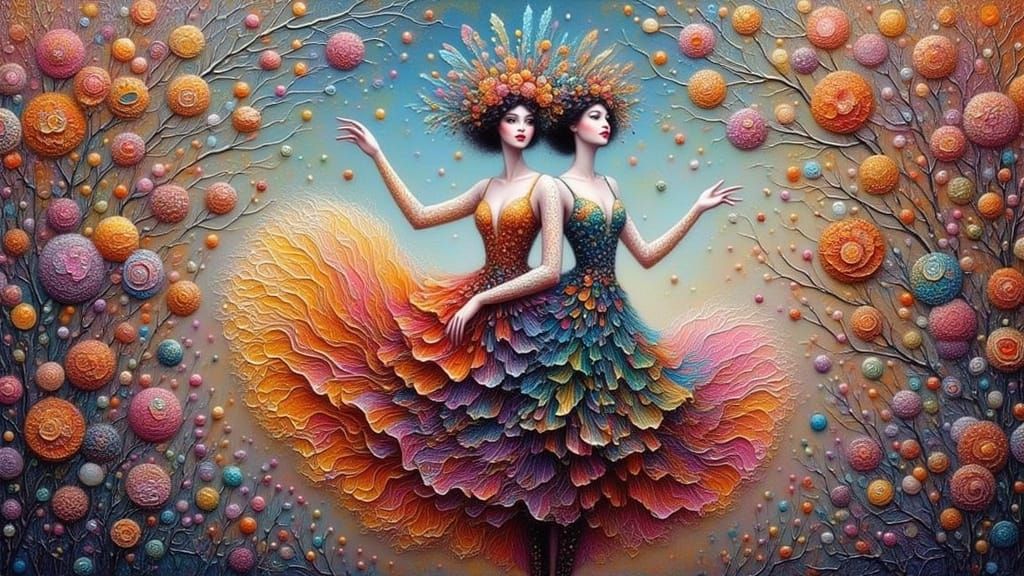 Psychedelic Carnival Scene with Two-Headed Woman