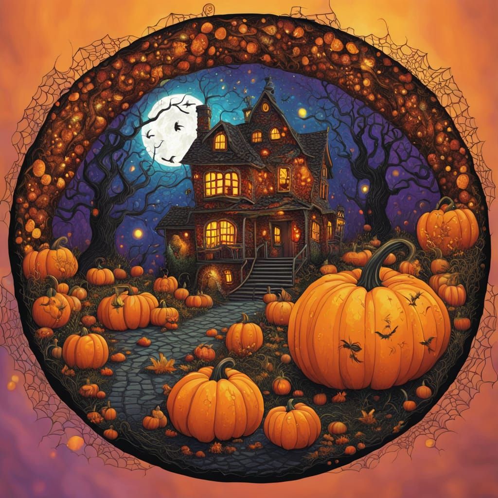 Haunted House Pumpkin Diorama in Sci-Fi Style