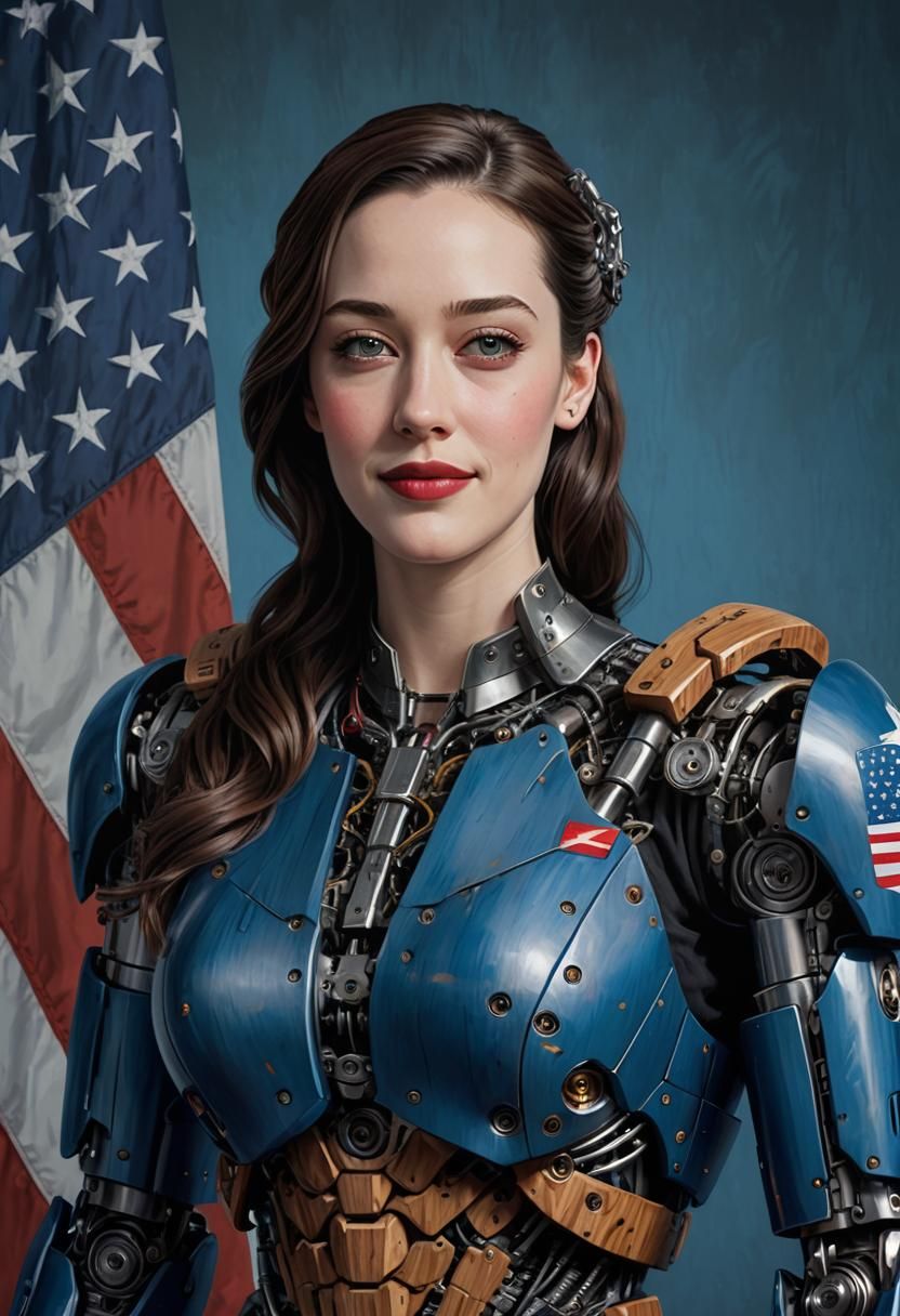 Kat Dennings in Military Uniform Before American Flag