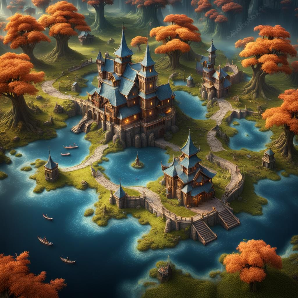 Enchanted World Map: Detailed Fantasy Concept Art