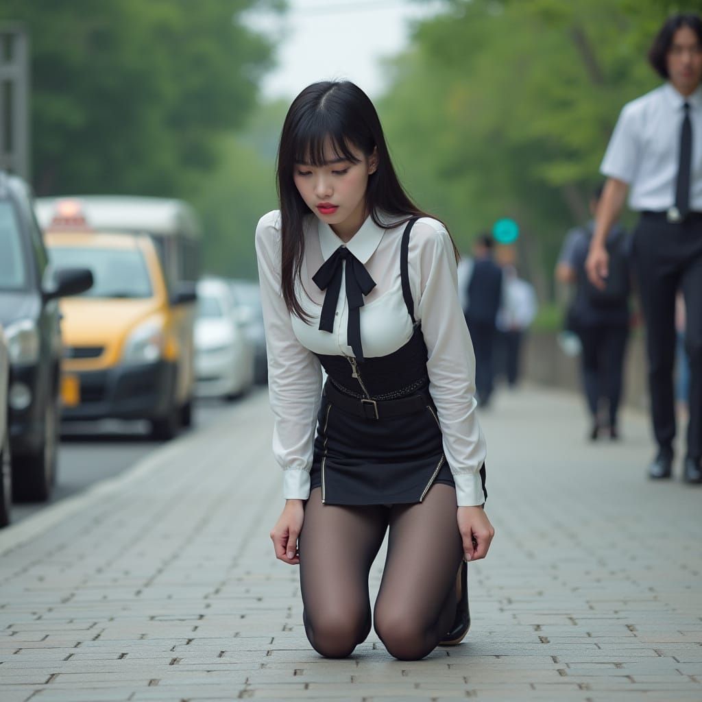 Woman in Sheer Uniform in Sapporo Odori Park