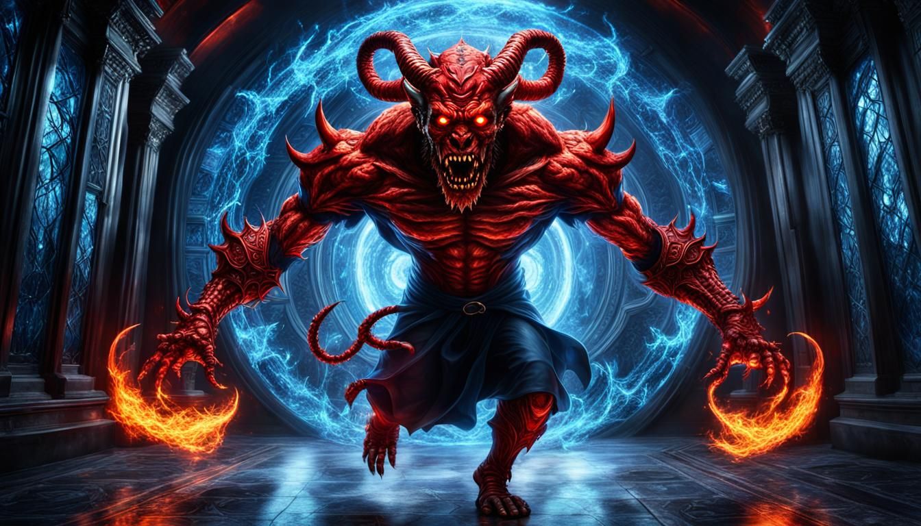 Fiery Archdevil Emerges from Magical Portal