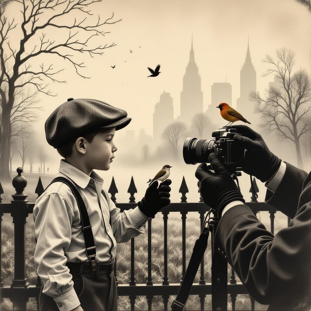 Hyperdetailed Charcoal Drawing of Boy With Father