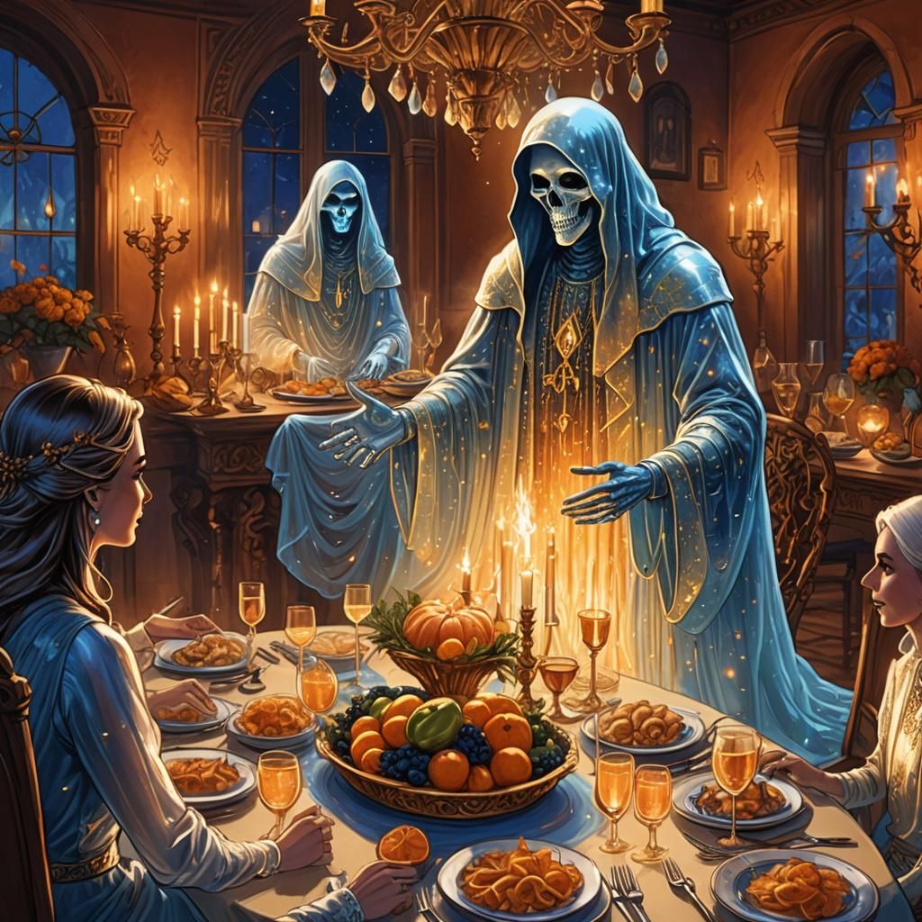 Ghostly Apparition at Family Dinner in Matte Painting