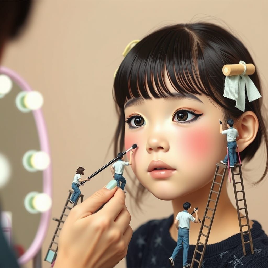 Surreal Landscape Face with Miniature Makeup Artists