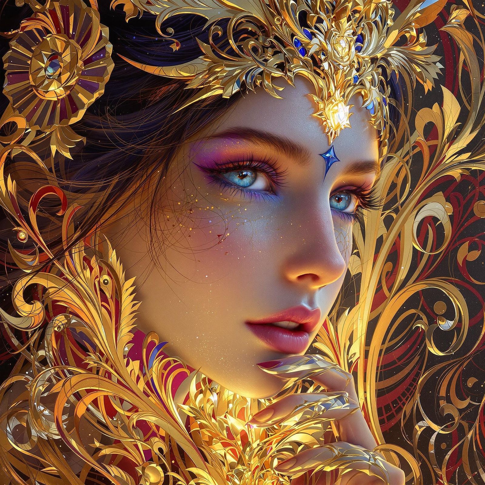 Hyper-Realistic Dark Fantasy Portrait in Art Nouveau Style