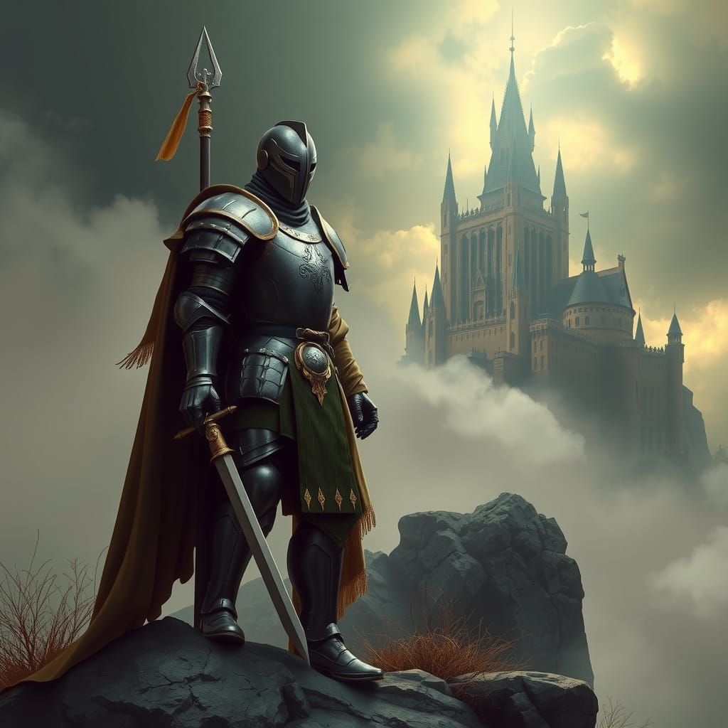 Elegant Medieval Knight in Dark, Ominous Plate Armor