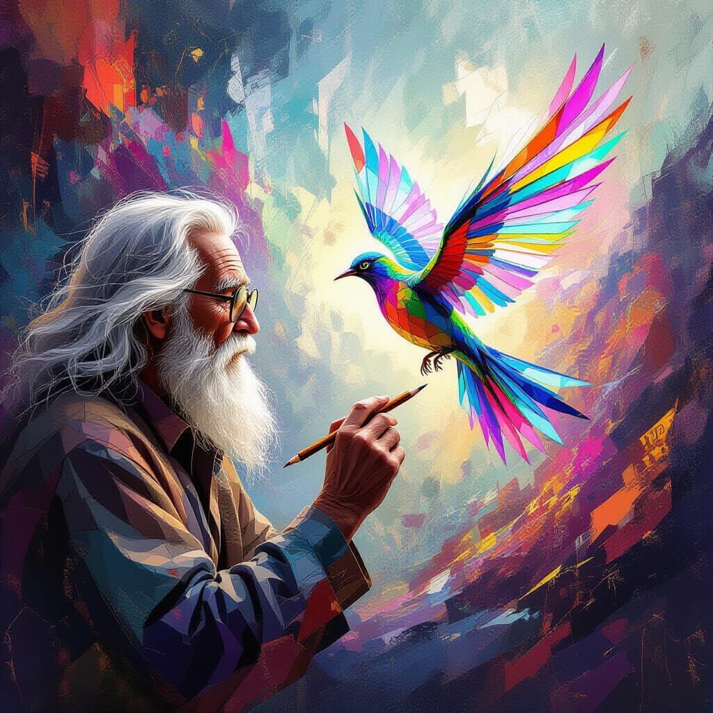 Artist Creates Crystalline Bird in Abstract Expressionist St...