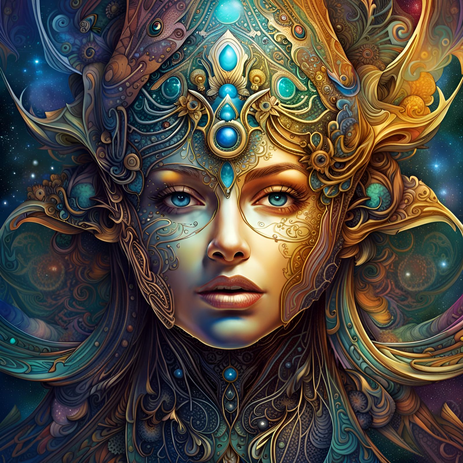Magnificent Woman's Face in Cosmic Splash Art