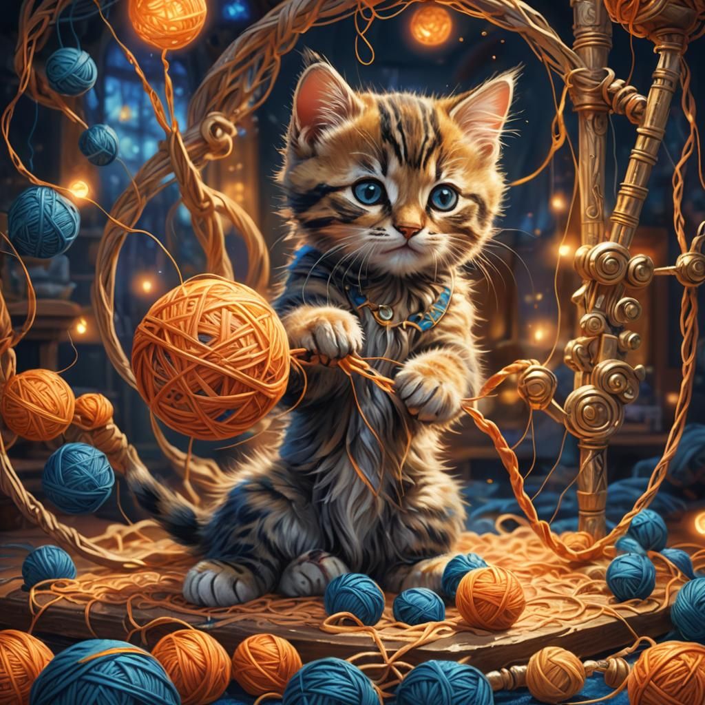 Kitten's Magical Loom: Fantasy Concept Art