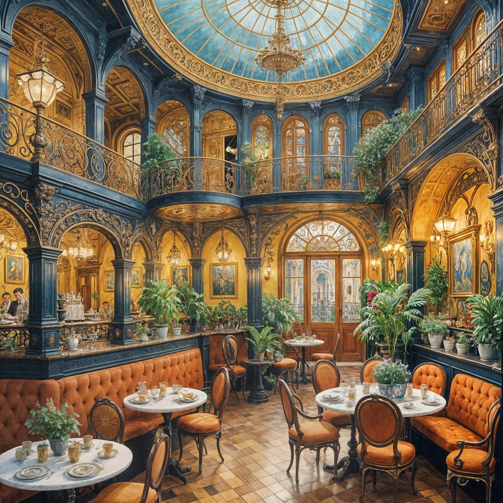Magical Belle Epoque Cafe Interior in Klimt Style