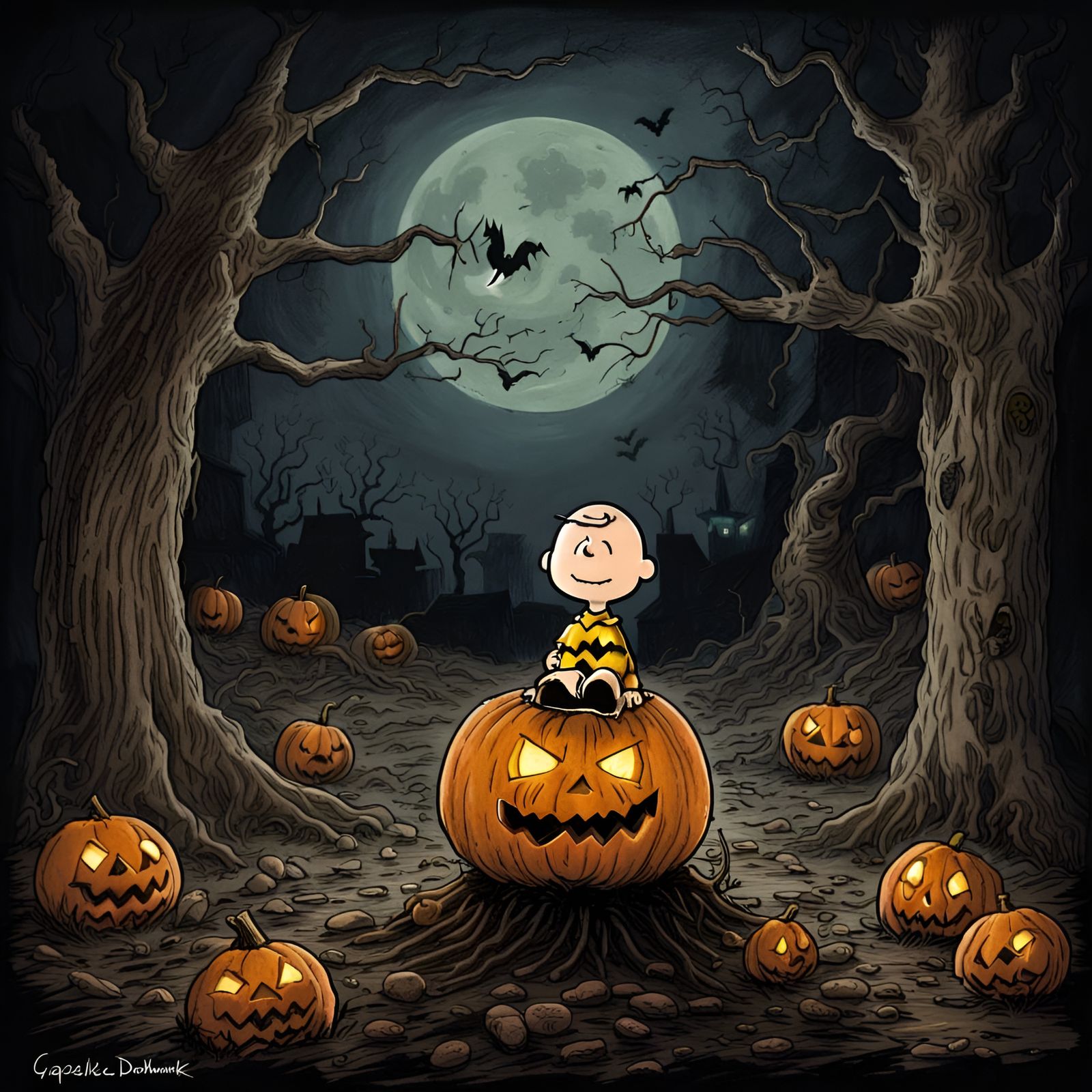 Sinister Charlie Brown Halloween, Engraving Style