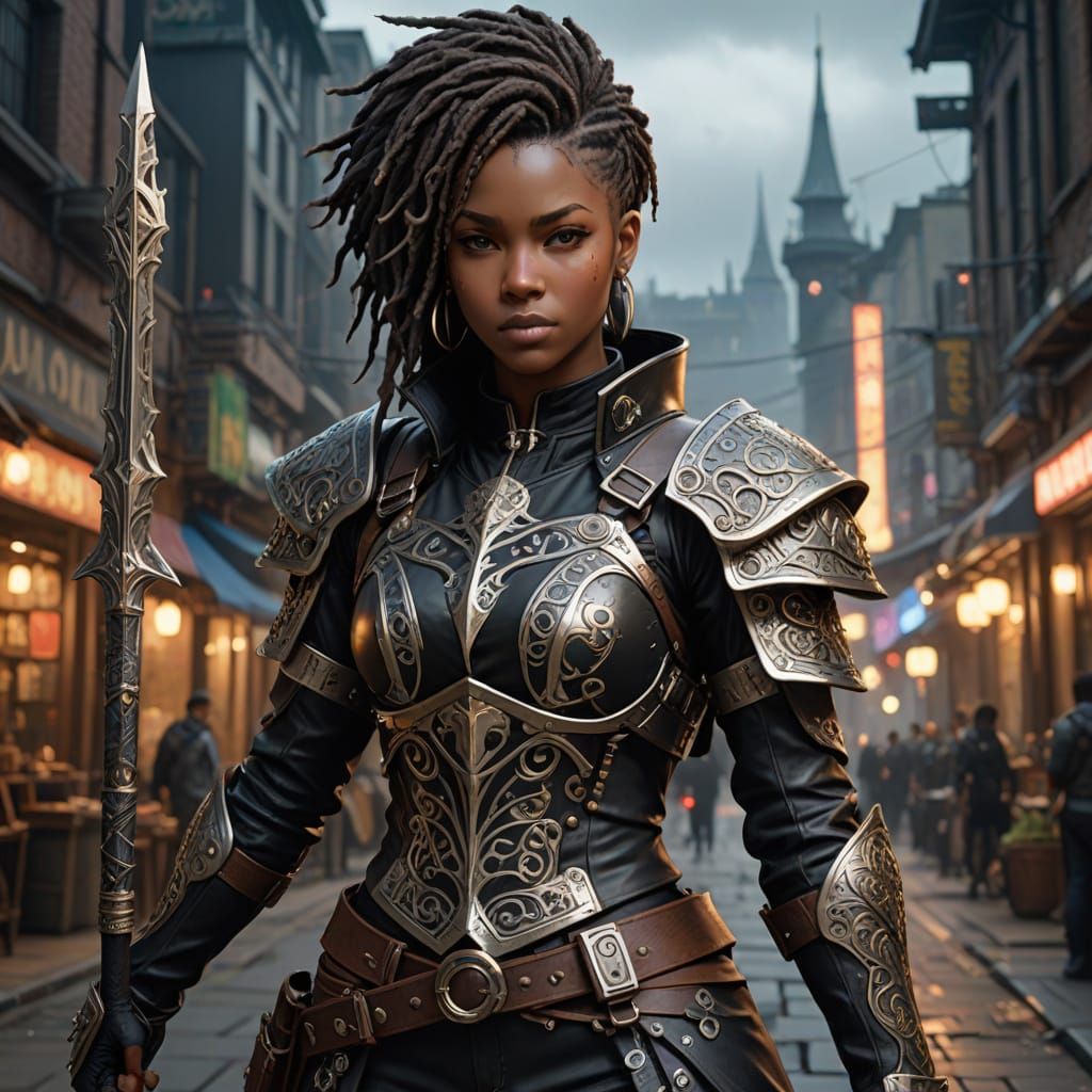 Heroic Fantasy College Girl in Intricately Designed Armor