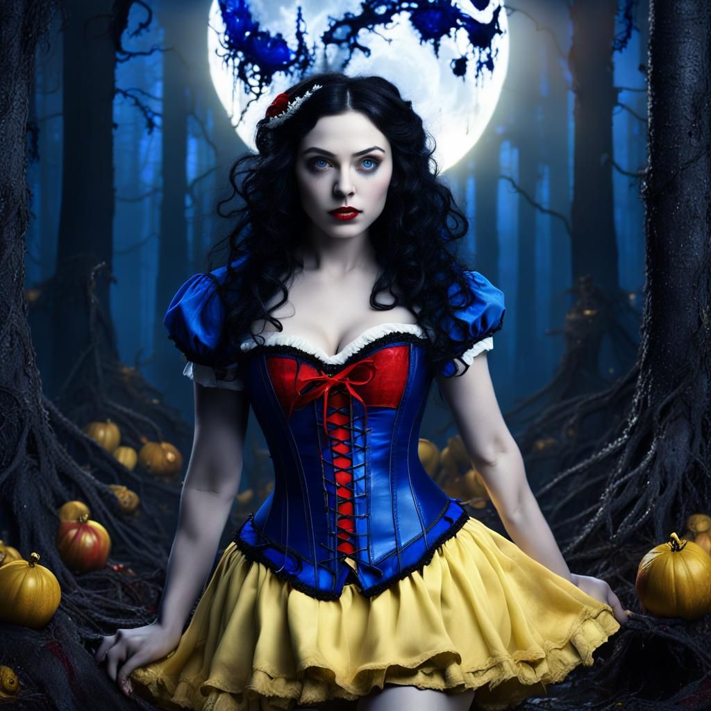 Gothic Snow White in Dark Forest, Detailed Matte Painting