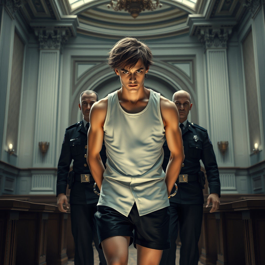 Moody Courtroom Scene in Hyper-Realistic Style